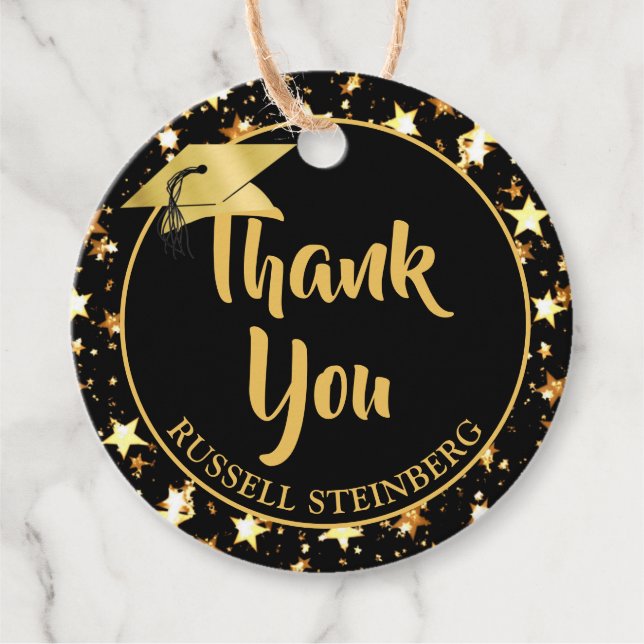 Abschluss BRush-Skript DANK IHNEN Black Gold Stars Geschenkanhänger (Vorderseite)