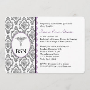 Abschluss BSN RN Schwarzlavender-Damast Einladung