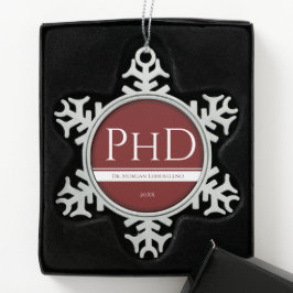 Abschluss Burgundy Weißer Name Jahr PhD Schneeflocken Zinn-Ornament