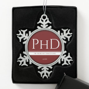 Abschluss Burgundy Weißer Name Jahr PhD Schneeflocken Zinn-Ornament