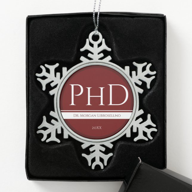 Abschluss Burgundy Weißer Name Jahr PhD Schneeflocken Zinn-Ornament (Box)