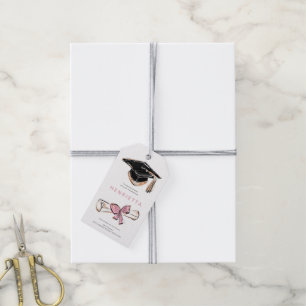Abschluss-Cap-Diplom-Rosa-Schleife-Skizze-Geschenk Geschenkanhänger