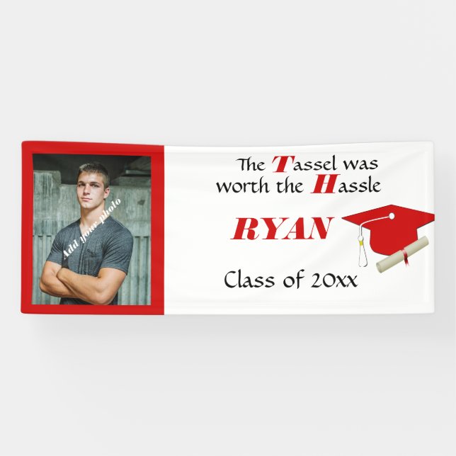 Abschluss, Cap & Tassel, rot und weiß Banner (Horizontal)