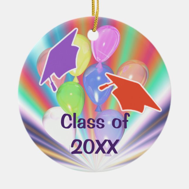 Abschluss Celebration Caps und Balloons Keramik Ornament (Vorne)