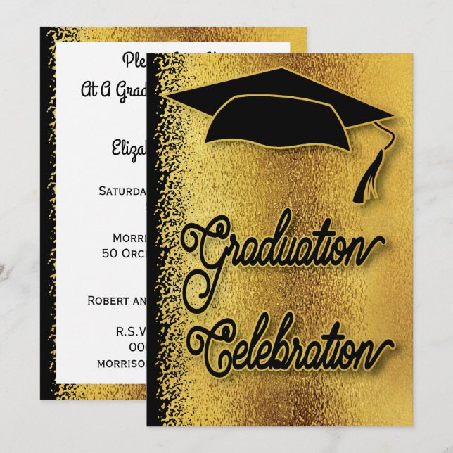 Abschluss Celebration Grad Party Imitate Gold Mode Einladung (Vorne/Hinten)