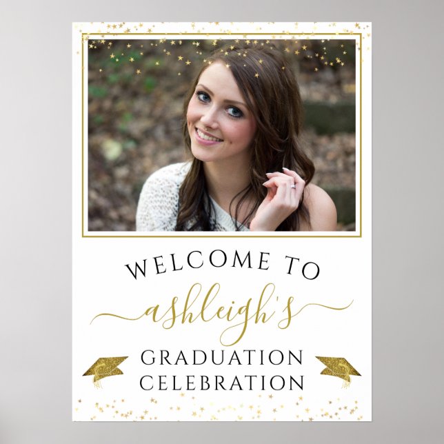Abschluss Celebration Party Gold Glitzer Willkomme Poster (Vorne)