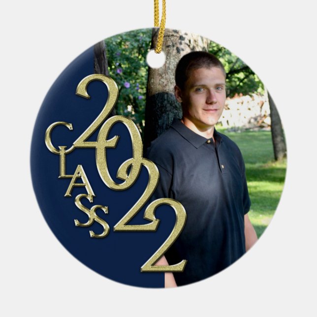 Abschluss Class 2022 Foto Blue mit Gold Keramik Ornament (Vorne)