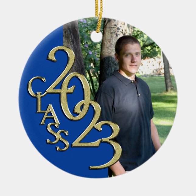 Abschluss Class 2023 Foto Blue mit Gold Keramik Ornament (Vorne)