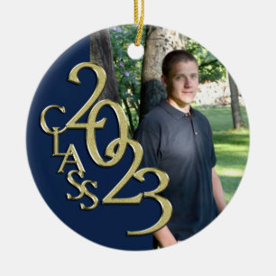 Abschluss Class 2023 Foto Blue mit Gold Keramik Ornament
