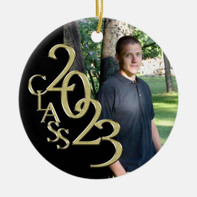 Abschluss Class 2023 Foto Schwarz mit Gold Keramik Ornament (Vorne)