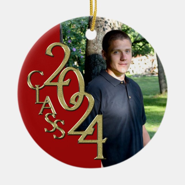 Abschluss Class 2024 Foto rot mit Gold Keramik Ornament (Vorne)