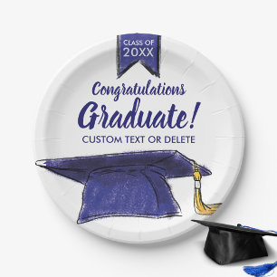 Abschluss Class 20XX Glückwunsch Blue Grad Cap Pappteller