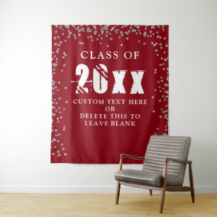 Abschluss CLASS JAHR Roter Silber Confetti Hinterg Wandteppich