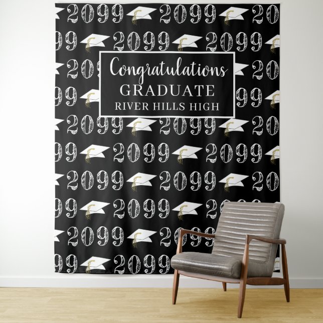 Abschluss Class Year Glückwunschs Foto Op Black Wandteppich (Beispiel)