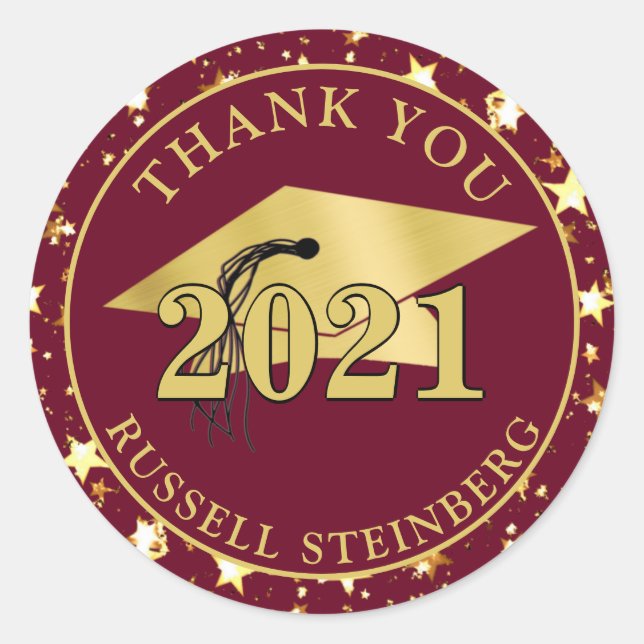 Abschluss Class Year Maroon Gold Stars DANKE Runder Aufkleber (Vorderseite)