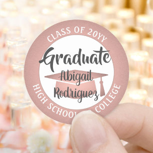 Abschluss Class Year Pink Rose Gold Black Modern Runder Aufkleber