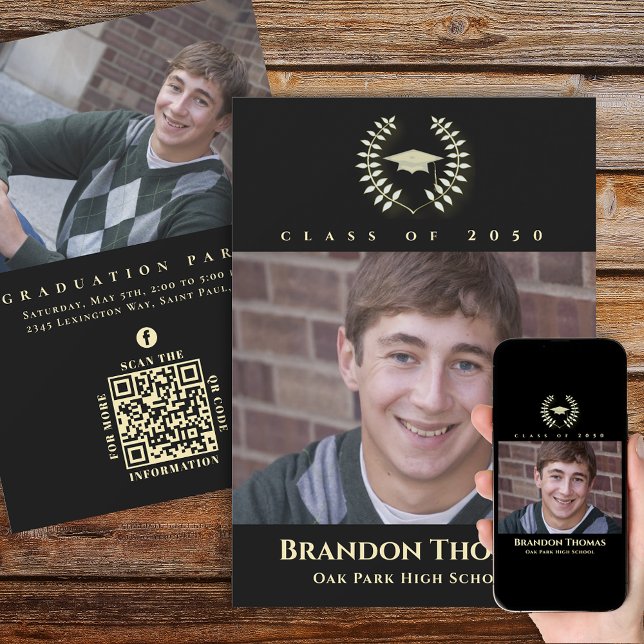 Abschluss Classic Foto Black Gold Preisträger Einladung (Von Creator hochgeladen)