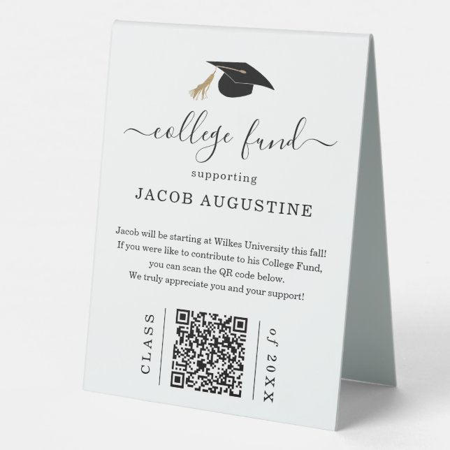 Abschluss-College-Fonds mit QR-Code Tischaufsteller (Rückseite)