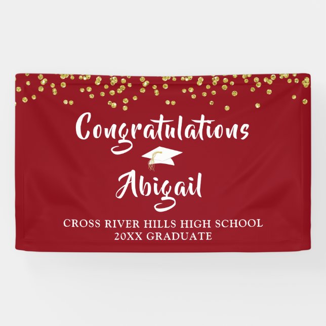 Abschluss Confetti Brush Script Red Gold Banner (Horizontal)