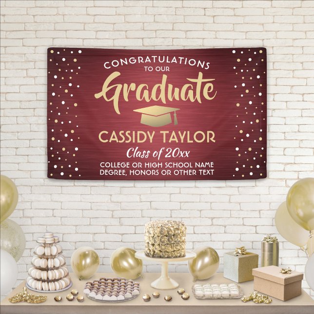 Abschluss Confetti Brushed Burgundy Gold & White Banner (Von Creator hochgeladen)