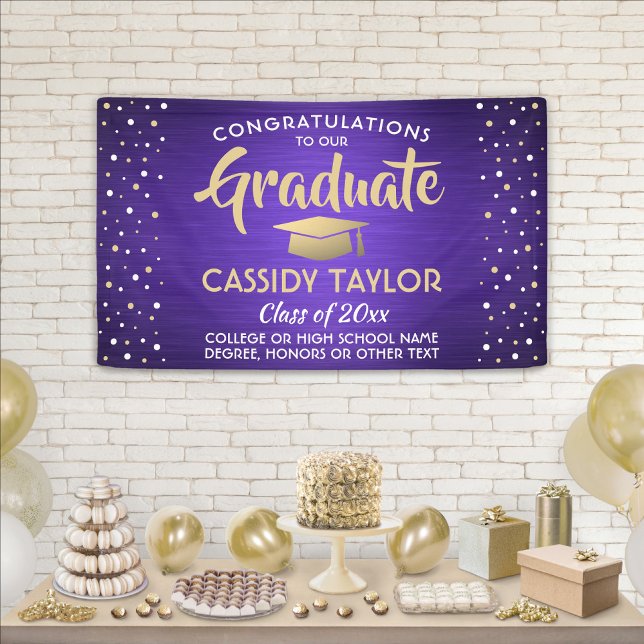 Abschluss Confetti Brushed Lila Gold und Weiß Banner (Von Creator hochgeladen)