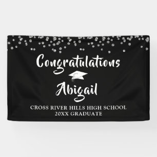 Abschluss Confetti Pinsel Schwarz und Silber Banner