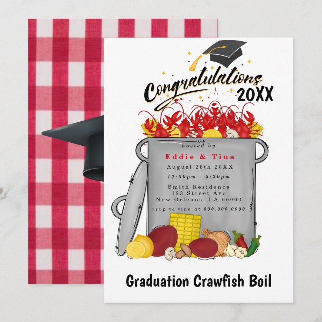 Abschluss Crawfish Boil Party Einladung (Vorne/Hinten)
