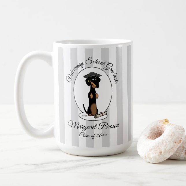Abschluss Dackel (schwarz & tan) - Niedlicher Hund Kaffeetasse (Mit Donut)