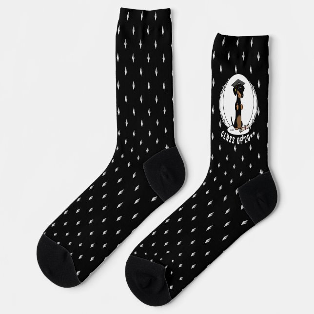 Abschluss Dackel (schwarz & tan) - Niedlicher Hund Socken (Linkes Detail)