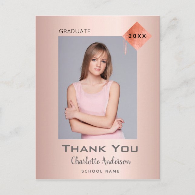 Abschluss danke Foto Rose Gold Moderne Postkarte (Vorderseite)