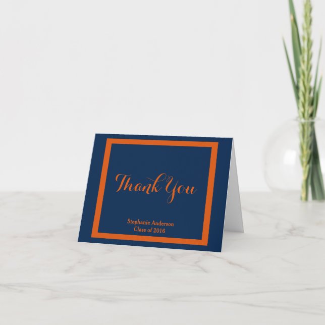 Abschluss Danke, Orange/Navy Personalisiert Dankeskarte (Vorderseite)