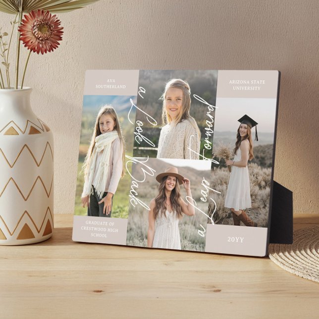 Abschluss dann & Jetzt Grad Foto Collage Keepake Fotoplatte (Graduation Then & Now Grad Photo Collage Keepsake Plaque)