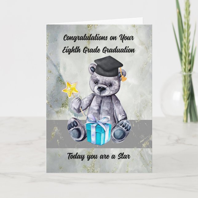 Abschluss der achten Klasse mit ausgestopfter Bäre Karte (Vorderseite)