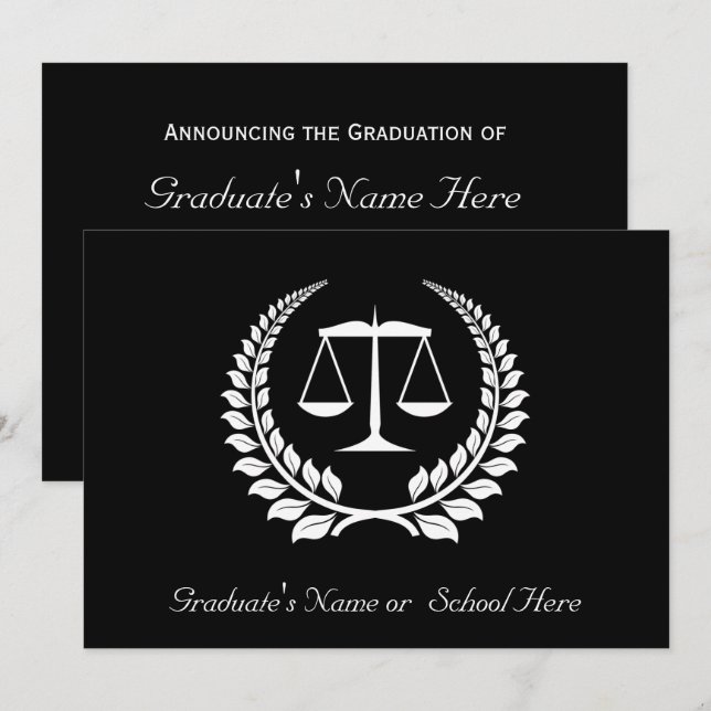 Abschluss der Black/White Laurel Law School Einladung (Vorne/Hinten)