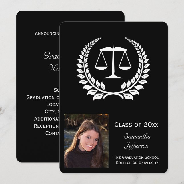 Abschluss der Black/White Laurel Law School Einladung (Vorne/Hinten)