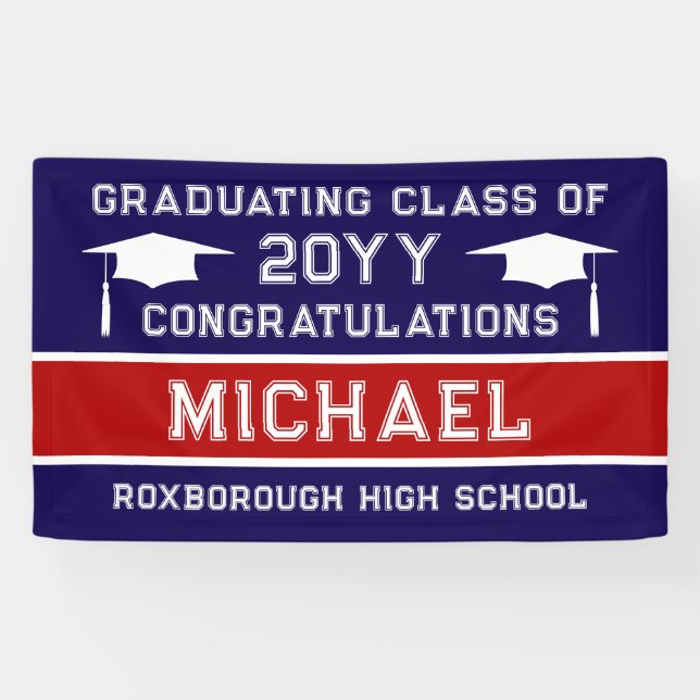 Abschluss der Blue and Red School Colors Banner (Horizontal)