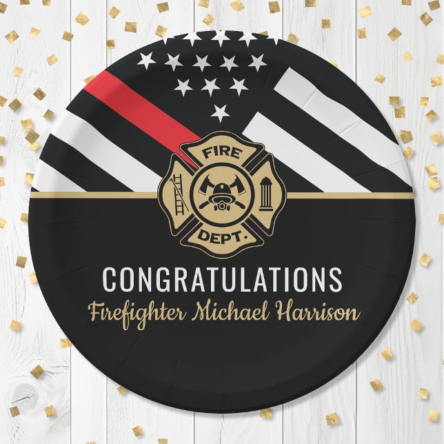 Abschluss der Feuerwehr-Akademie Rote Linie Pappteller (Firefighter Fire Academy Red Line Flag Graduation Paper Plates)