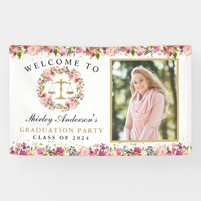 Abschluss der Jurastube Pink Gold Floral Foto Banner (Horizontal)