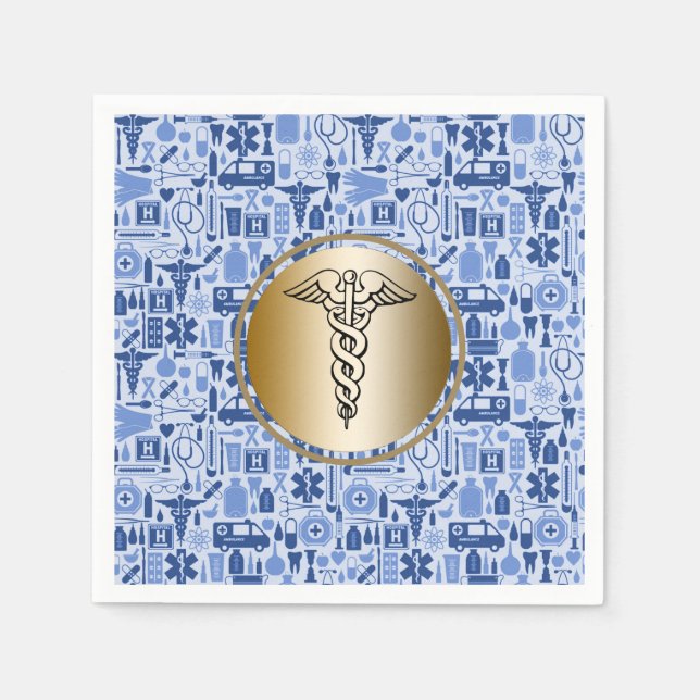Abschluss der Krankenpflege Gold Caduceus Serviette (Vorderseite)
