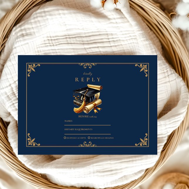 Abschluss der Law School Moderne Navy Blue Gold RSVP Karte (Von Creator hochgeladen)