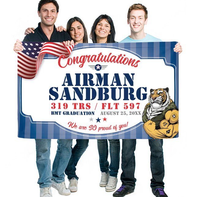 Abschluss der Luftwaffe 321 TRS Tigers Mascot 3x5' Banner (319 TRS Tigers Mascot US Air Force BMT Basic Military Training Graduation Vinyl Banner, Proud Mom)