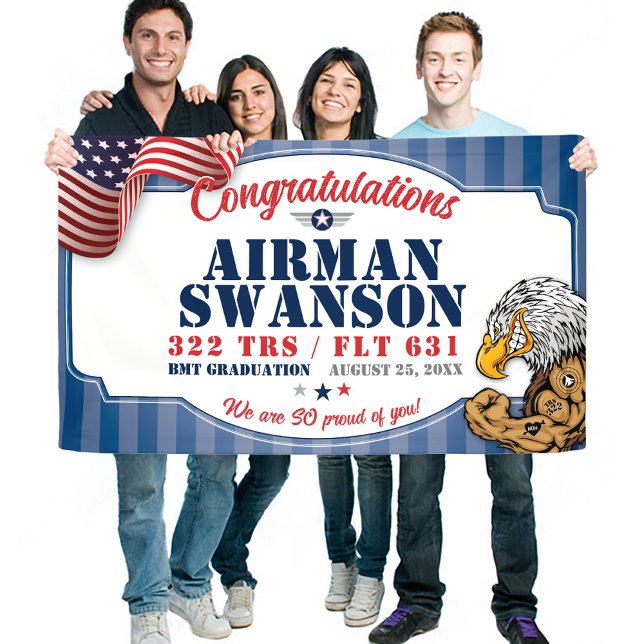 Abschluss der Luftwaffe 322 TRS Adler Maskottchen  Banner (322 TRS Eagles Mascot US Air Force BMT Basic Military Training Graduation Vinyl Banner, Proud Mom)