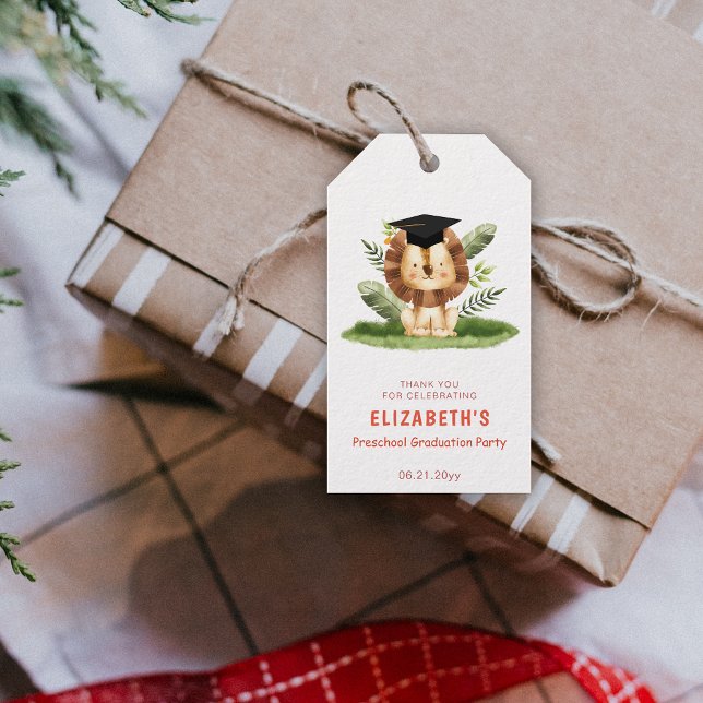 Abschluss der Tiervorstufe Geschenkanhänger (Animal Lion Preschool Graduation Gift Tags)