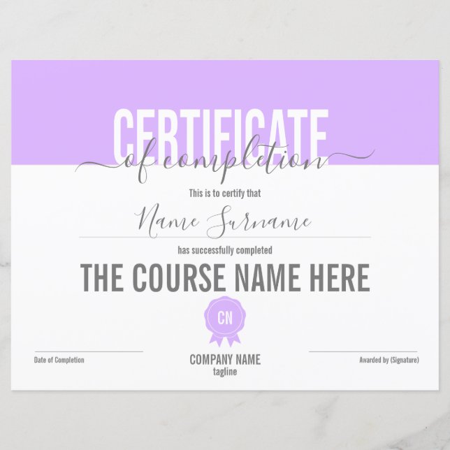 Abschluss des Abschlusszertifikats (Vorderseite)