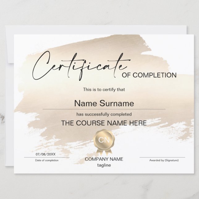 Abschluss des Abschlusszertifikats (Vorderseite)