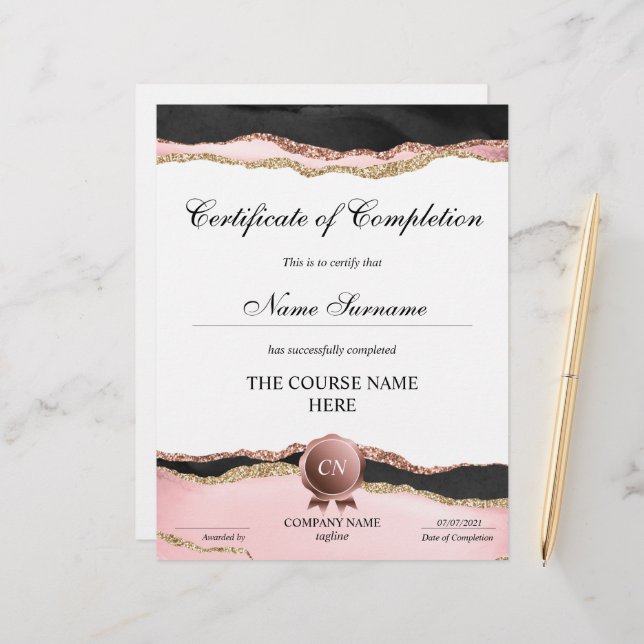 Abschluss des Abschlusszertifikats (Vorderseite/Rückseite Beispiel)