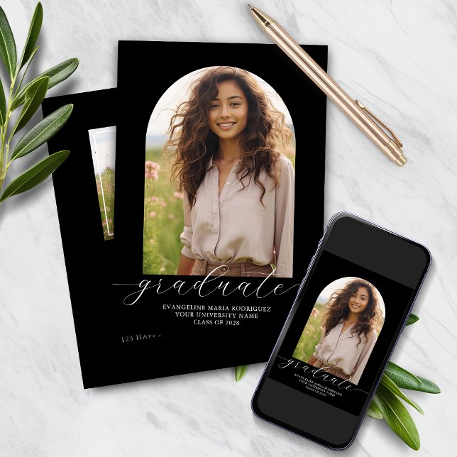 Abschluss Einladung 2 Fotos Arch - Schwarz (Von Creator hochgeladen)