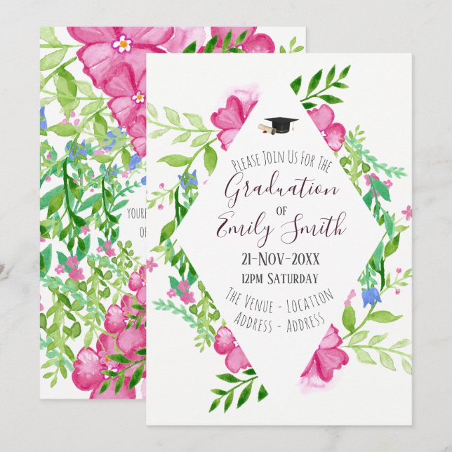 Abschluss Einladung Blumenstrauß-Girl (Vorne/Hinten)