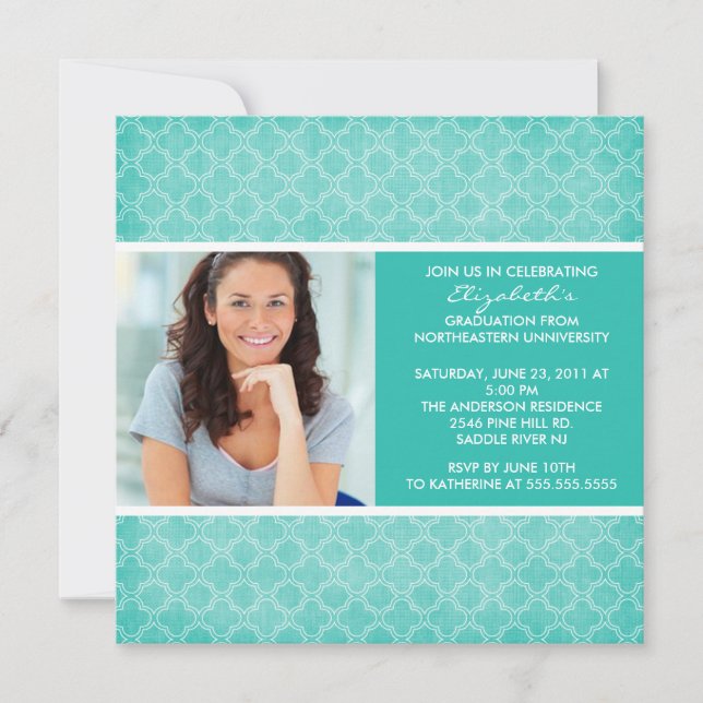 Abschluss Einladung Foto Turkquoise Muster (Vorderseite)