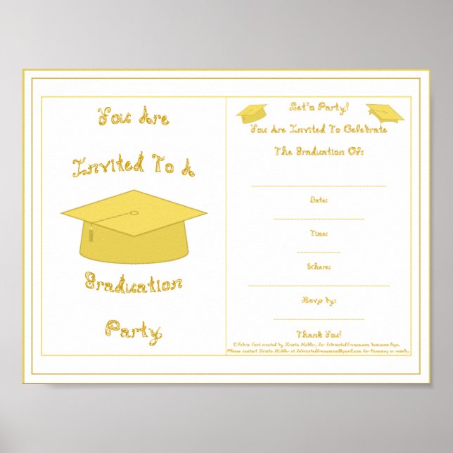 Abschluss Einladung Gold Cap druckbar Poster (Vorne)